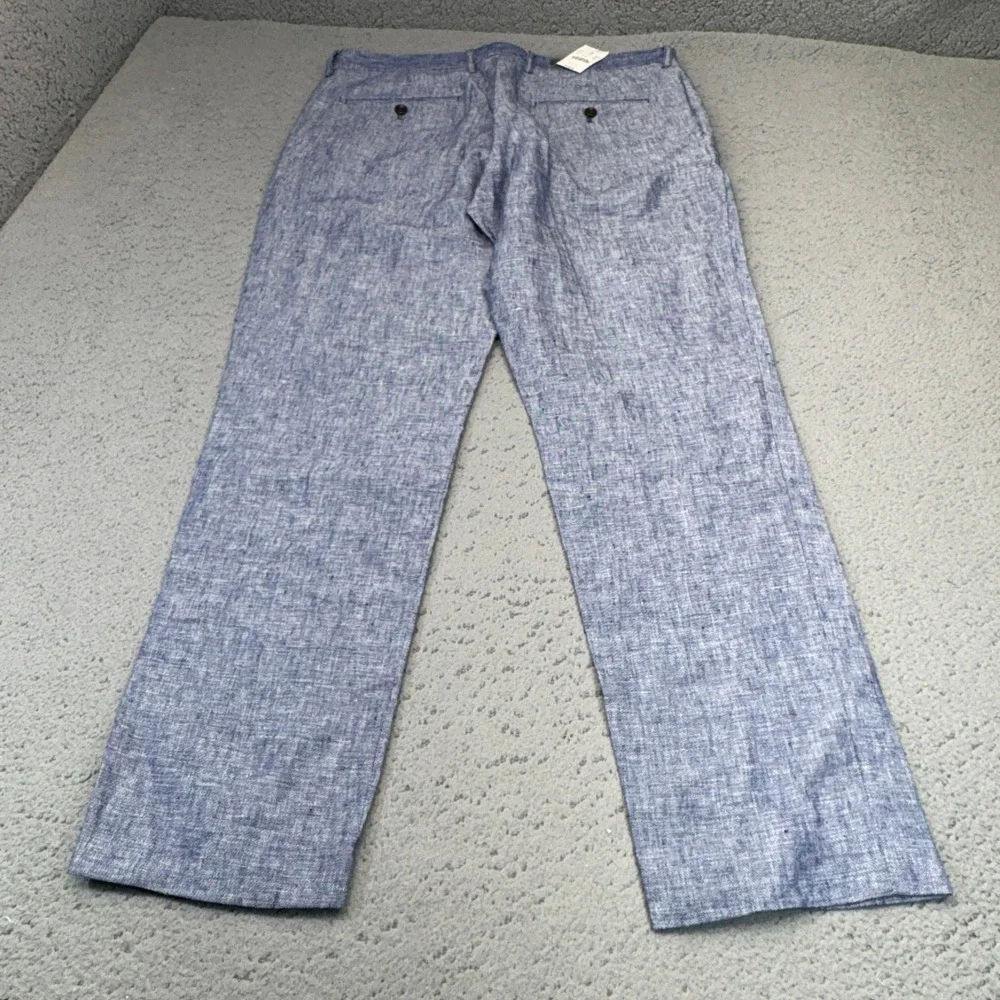 J.Crew Thompson Dress Pants Mens 33x30 Blue White 100% Linen Flat Front Trousers